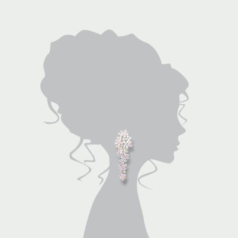 Pink Flowery Zirconia Dangle Studs | Statement Oorringen