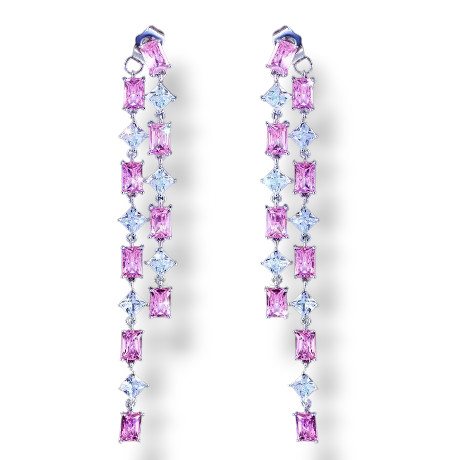Pink - Blue Zirconia Dangle Studs | Statement Oorringen