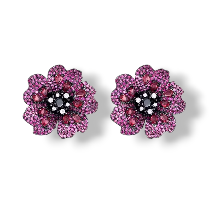 Pink Zirconia Flower Studs | Statement Oorringen