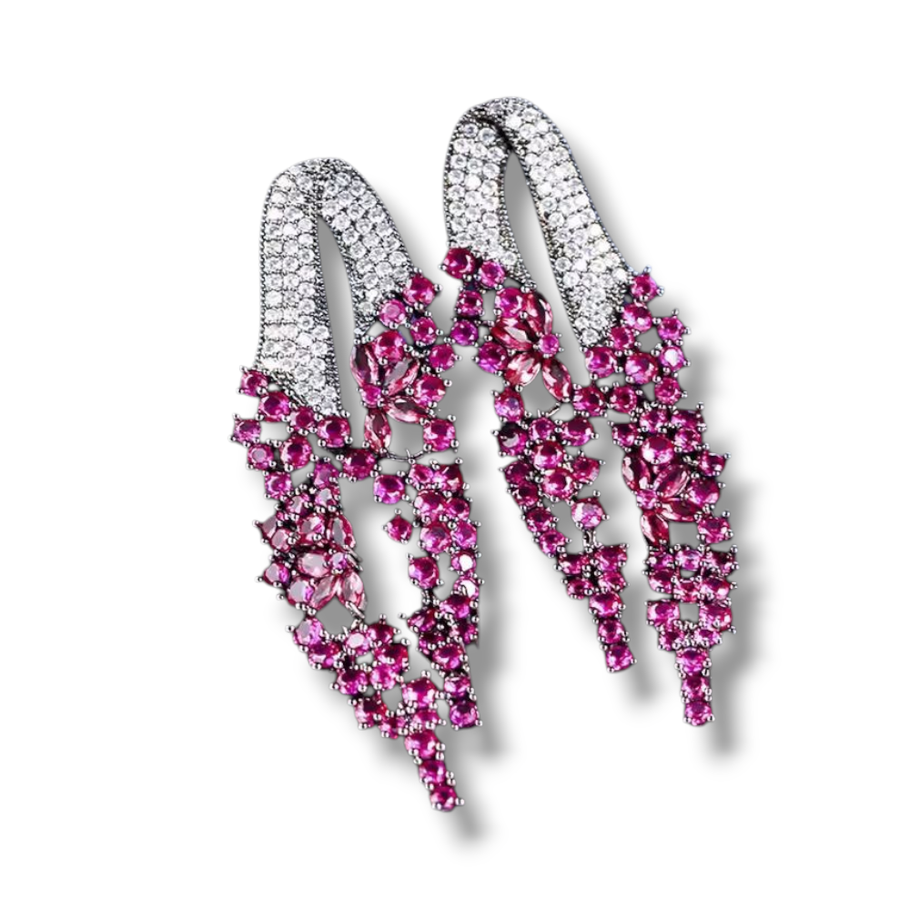 Pink Zirconia Dangle Studs | Statement Oorringen