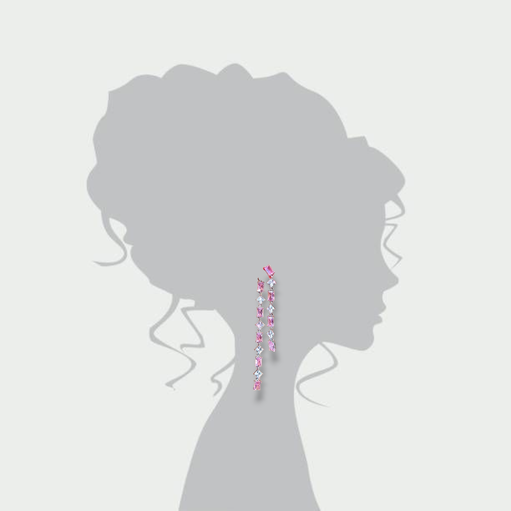 Pink - Blue Zirconia Dangle Studs | Statement Oorringen