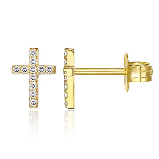Oorringen 18kt Verguld Zilver | Zirconia Cross Studs