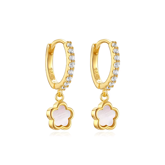 Oorringen 18kt Verguld Zilver | Zirconia Pearl Flower Hoops