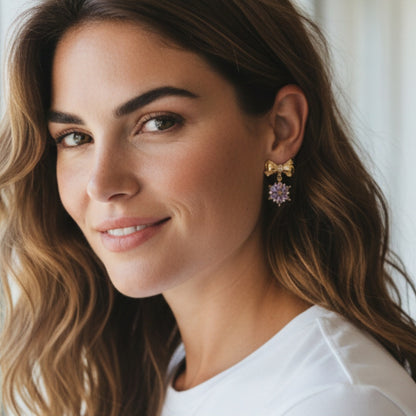 Oorringen 24kt Verguld | Purple Flower