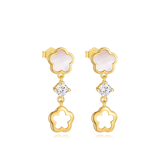 Oorringen 18kt Verguld Zilver | Pearl Double Flower