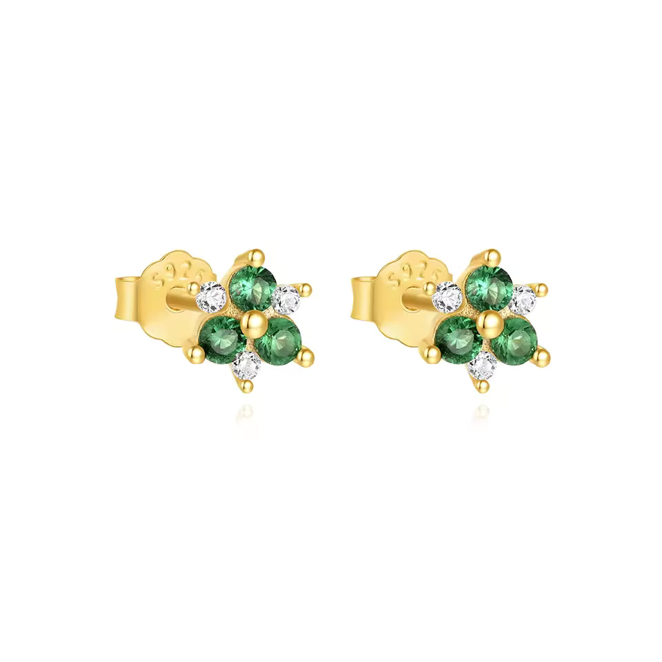Oorringen 18kt Verguld Zilver | Green Zirconia Studs