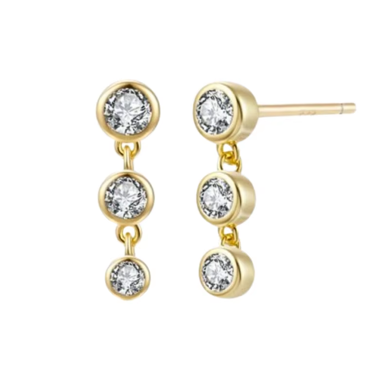 Oorringen 18kt Verguld Zilver | Zirconia Trio