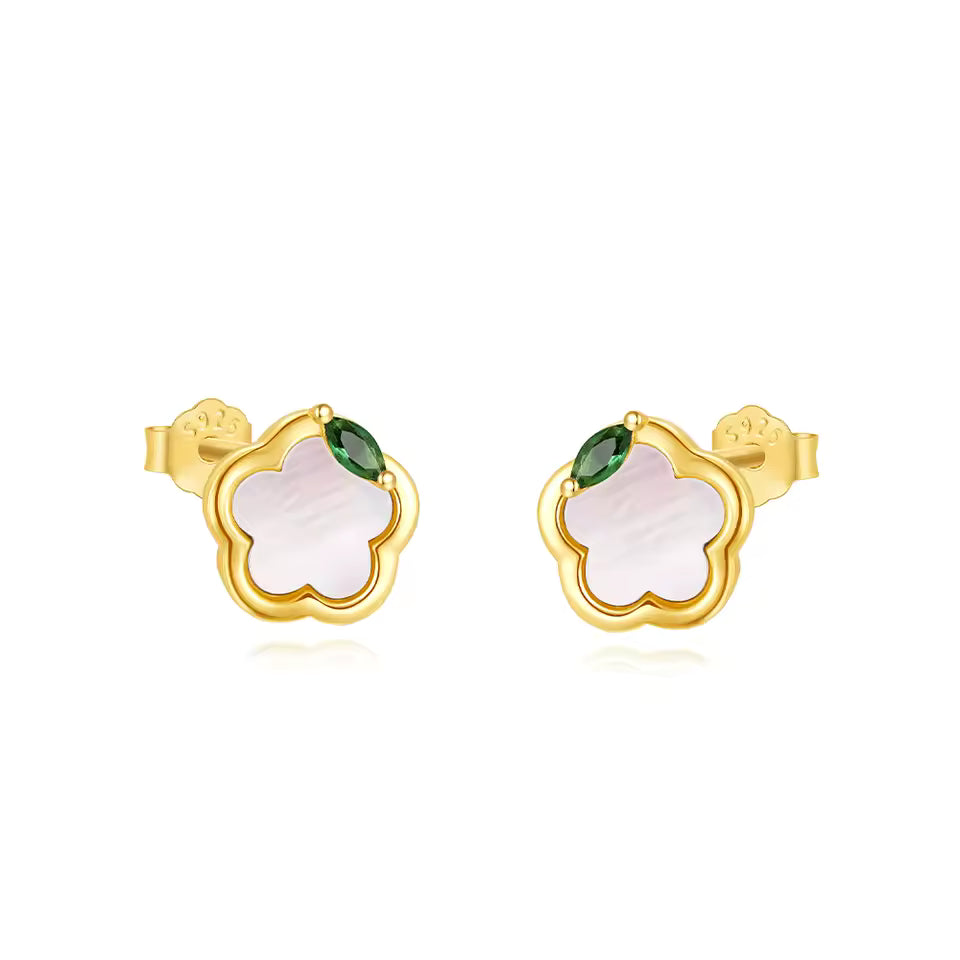 Oorringen 18kt Verguld Zilver | Zirconia Pearl Flower Studs