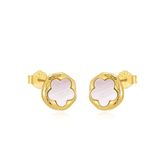 Oorringen 18kt Verguld Zilver | Zirconia Pearl Flower Studs
