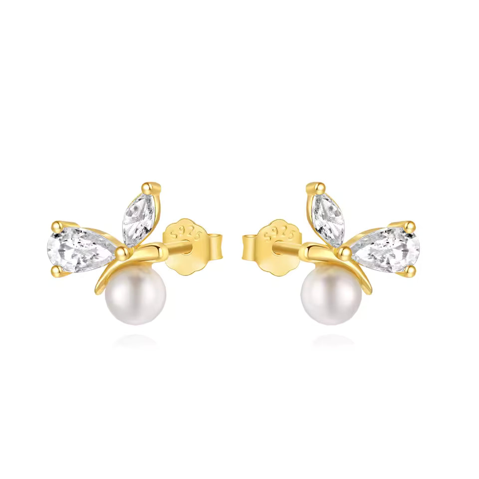 Oorringen 18kt Verguld Zilver | Pearly Leaf Studs
