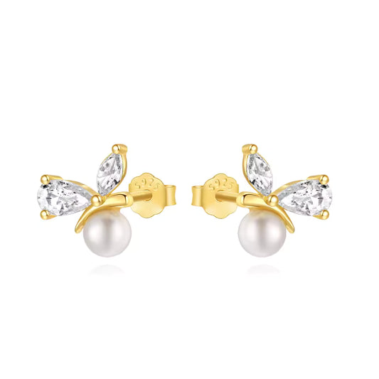 Oorringen 18kt Verguld Zilver | Pearly Leaf Studs