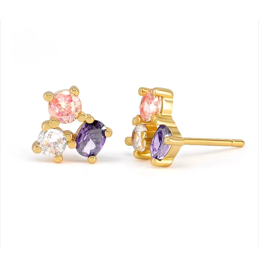 Oorringen 18kt Verguld Zilver | Zirconia Pink - Purple