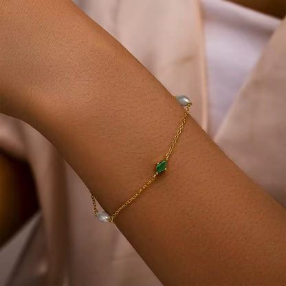 Green Zirconia/Pearl Armband