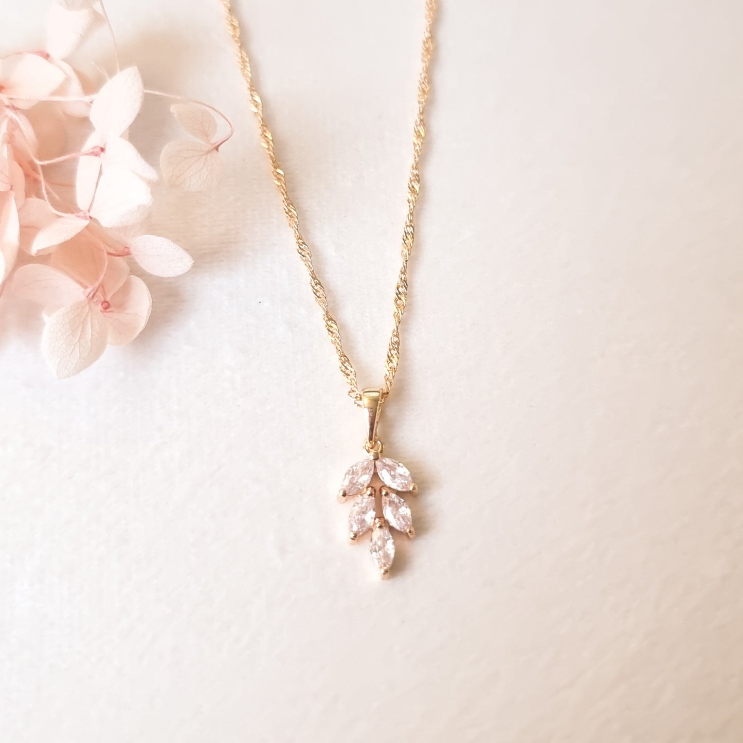 Ketting 24kt Verguld | Zirconia Leaf