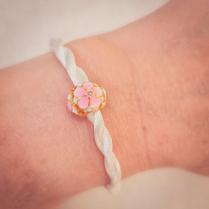 Aliki - Satin Bracelet Pink Flower| Armband