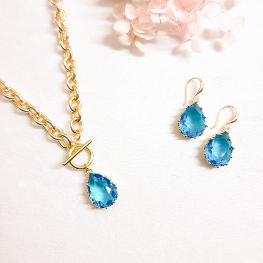 Ketting + Oorringen 24kt Verguld | Blue Stone