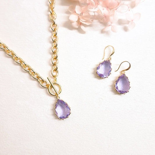 Ketting + Oorringen 24kt Verguld | Purple Stone