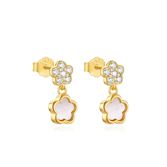 Oorringen 18kt Verguld Zilver | Pearl Flower Studs