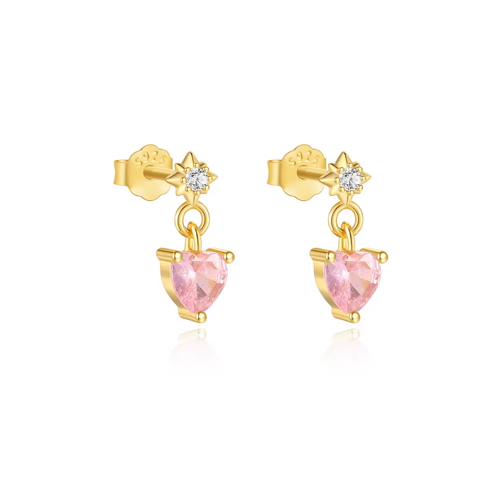 Oorringen 18kt Verguld Zilver | Pink Hearts