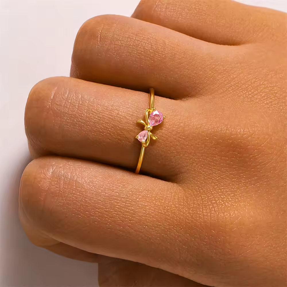 Ring 18kt Verguld Zilver | Pink Bow