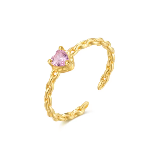 Ring 18kt Verguld Zilver | Pink Heart