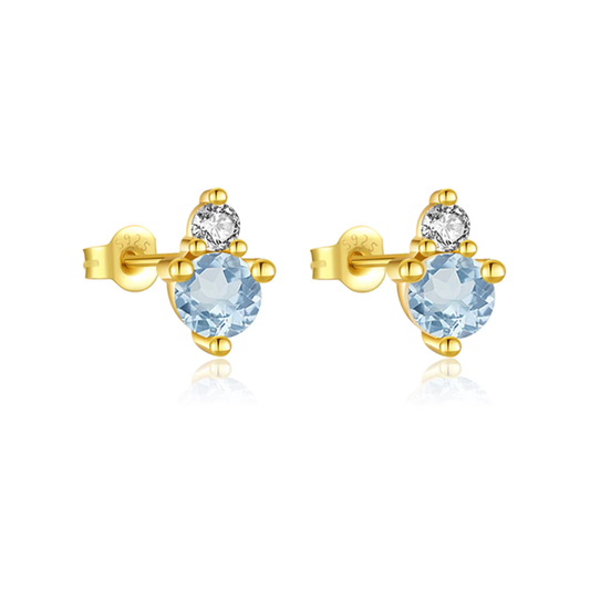 Oorringen 18kt Verguld Zilver | Blue Zirconia Studs