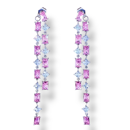 Pink - Blue Zirconia Dangle Studs | Statement Oorringen
