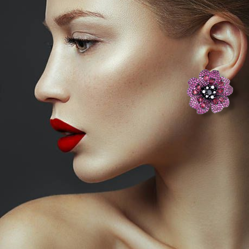 Pink Zirconia Flower Studs | Statement Oorringen